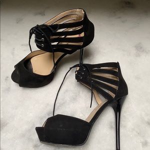 Black Lace Up Platform Sandals